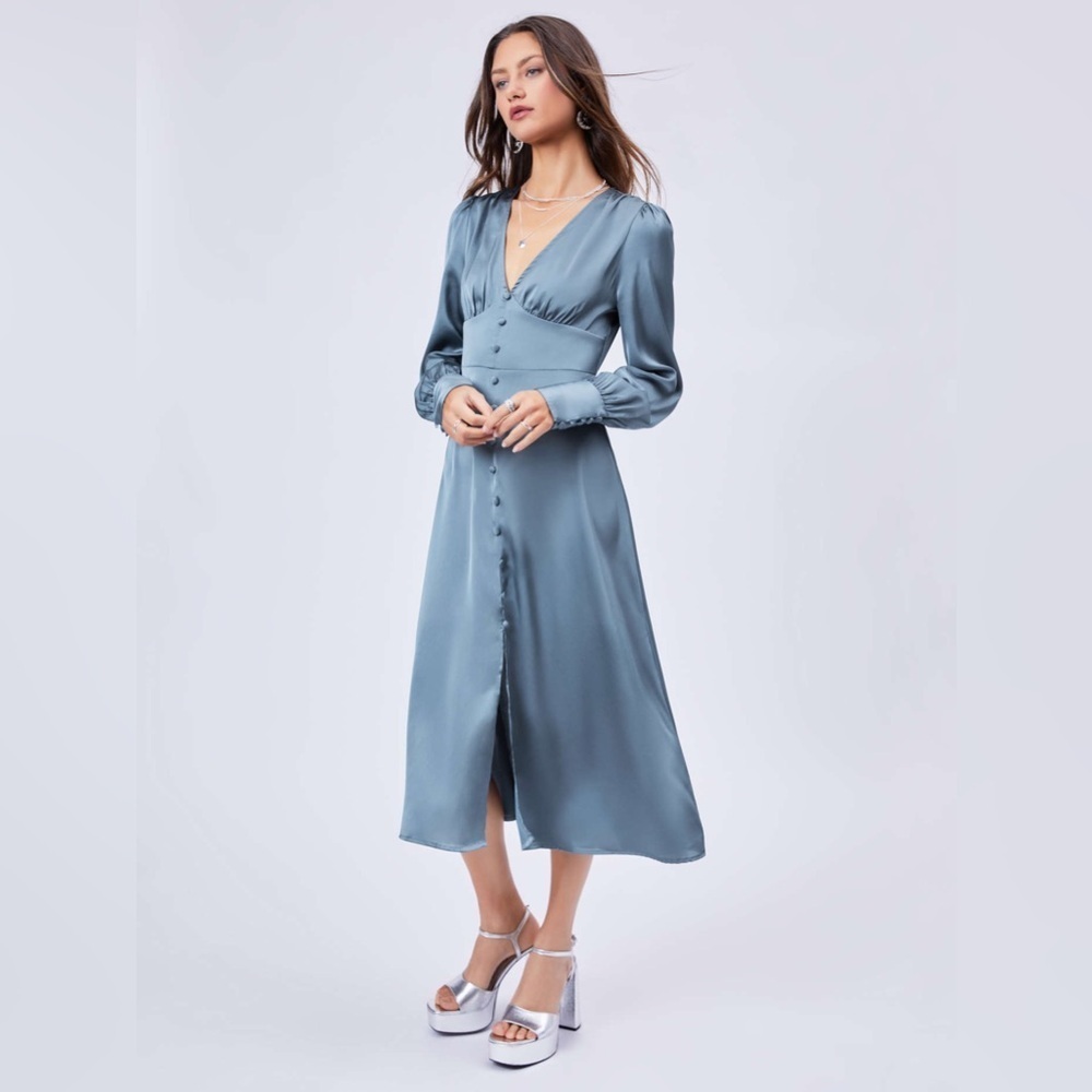 NWT CIDER Women’s Blue Solid Woven V-Neck Buckle Up Maxi Dress Size XL